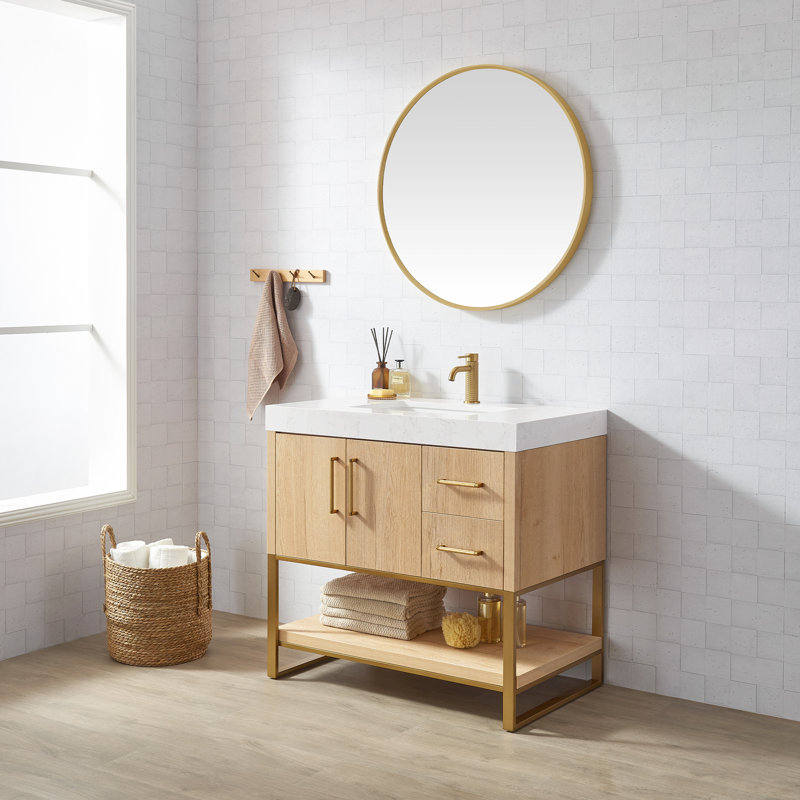 Ensemble de meuble-lavabo simple 36 po Cataleya, Doré / chêne