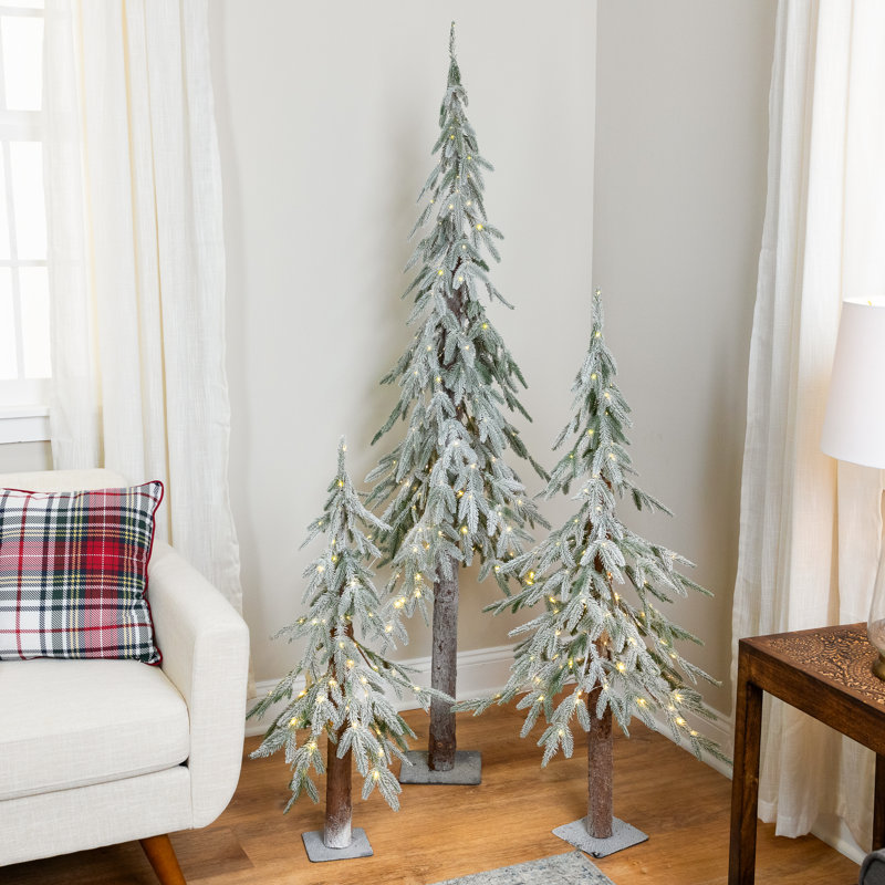 Pre-Lit Flocked Battery Operated Alpine Artificial Christmas Tree - 3' - Clear LED Lights