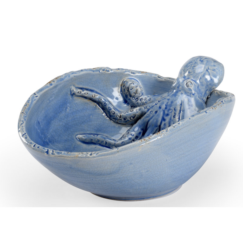 Bol décoratif abstrait en céramique Coastal, Glacis bleu