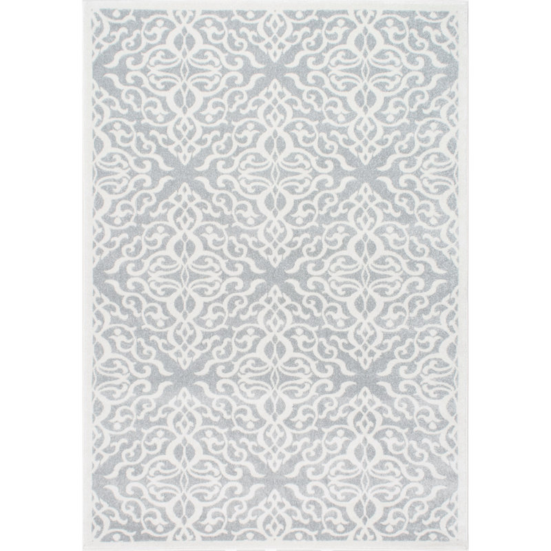 Tyner Trellis Vintage Style Power Loom Performance Gray Rug, Rectangle 5' x 7'5"