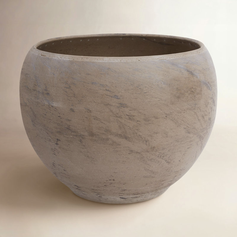 Handmade Ceramic Pot Planter, 11" H x 14.5" W x 14.5" D, Gray