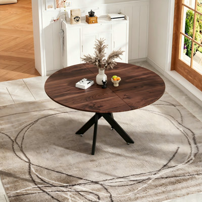 35.4"/47" Round Dining Table, MDF Top with Industrial Metal Cross Base, Space-Saving Kitchen Table  Seats 4-6 for Apartment & Breakfast Nook, Dining