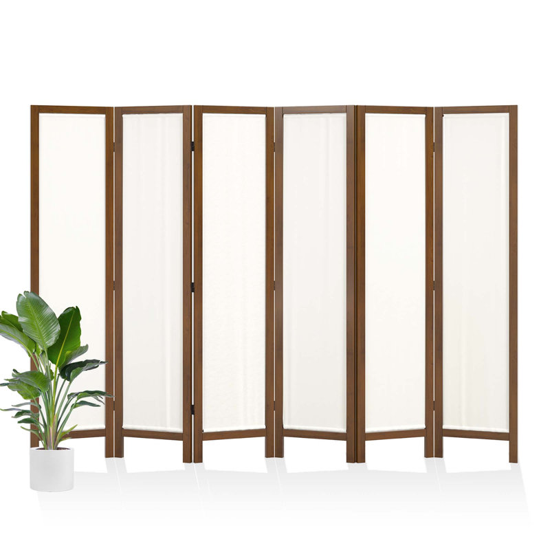 Paravent en tissu lavable à 6 panneaux, structure de couleur noyer, 6, Noyer