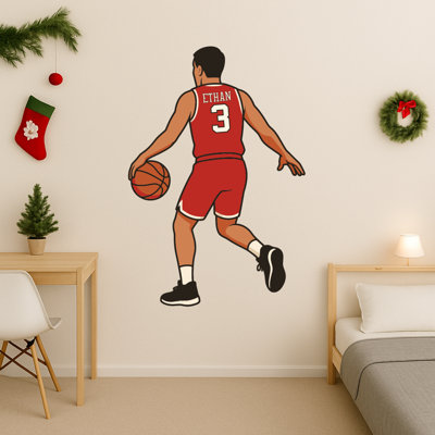 Nom de script personnalisé décor de salle de basketball - décoration murale de basketball pour chambre de garçon - décalque de mur de basketball cadeau de Noël personnalisé