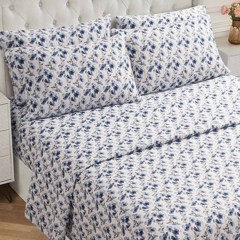 BCBG Microfiber Sheet Sets with Extra Pillowcases, Queen, Madison-Insignia Blue
