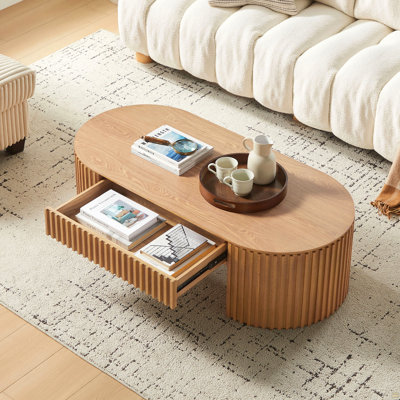 51.18'' Oval Wood Coffee Table With Drawer