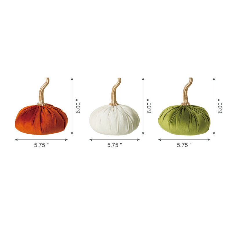 Set of 3 Velvet Green, White, and Orange Pumpkins