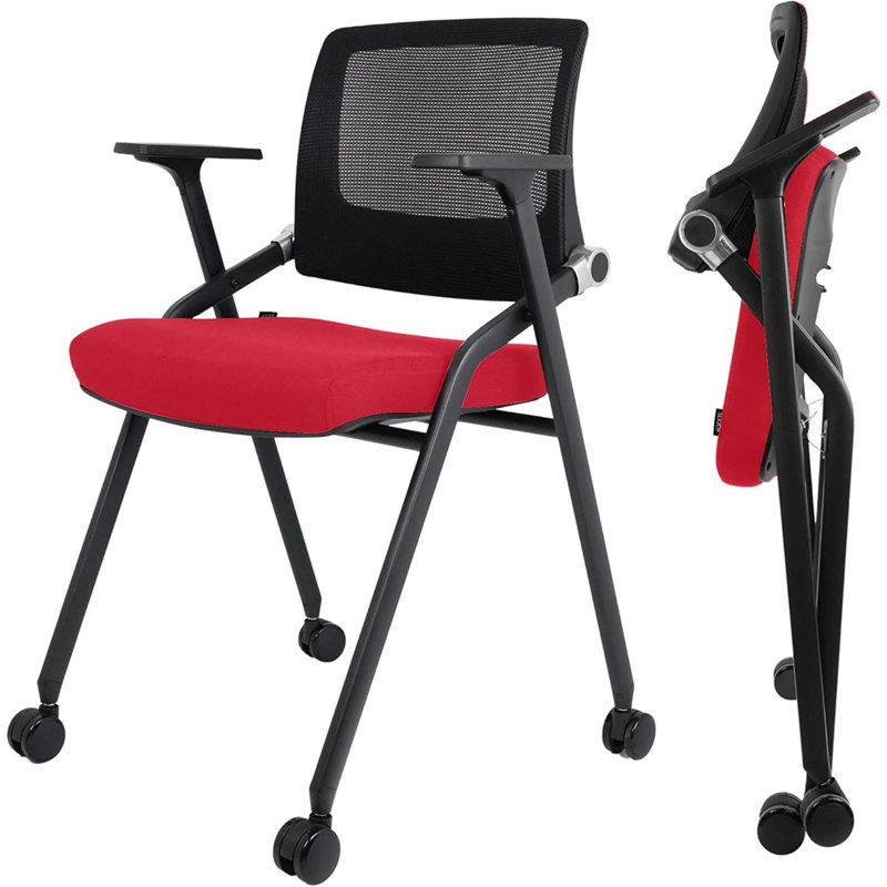 2 Pack Foldable Office Chairs With Wheels, Mesh Back, Arms And P...