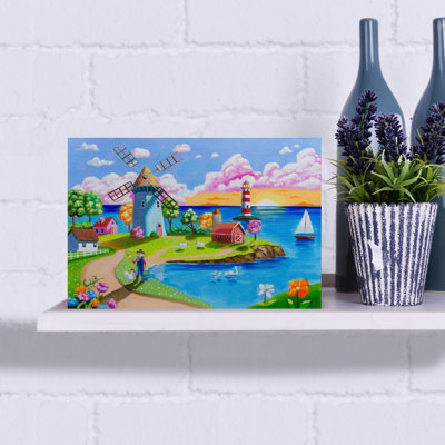 «Whimsical Coastal Farm Peaceful Vibrant Abstract Duck Coastal Landscape», art mural