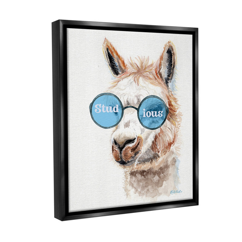 "Lama rigolo clouté" sur, Cadre flottant noir de jais, H 31 po x l 25 po