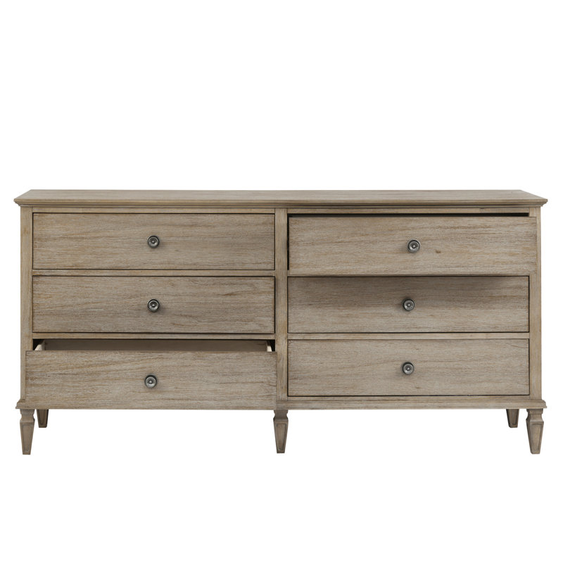 Victoria 6-Drawer Double Wide Wood Dresser, Light Natural