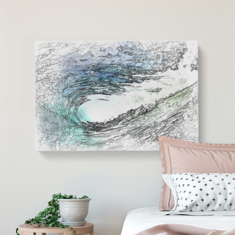 Within The Wave In Blue & Green In Abstract - Wrapped Canvas, 35cm H x 50cm W x 3cm D