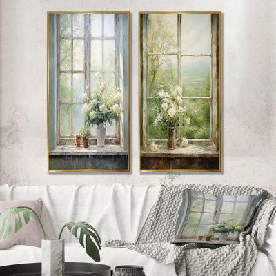 Countryside Calm Blooms Farm Windows I - Farm Windows Canvas Prints Set Of 2