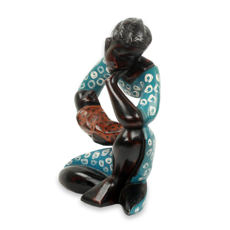 Victoria Agyepomaa Carved by Hand Mother and Child Modern Wood Sculpture