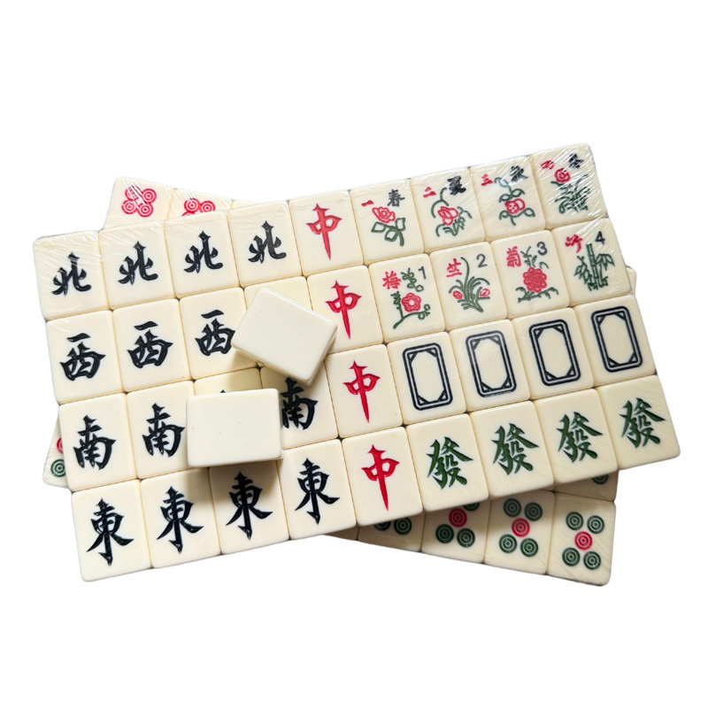 Jeu de Mahjong traditionnel chinois 144 + 2 pièces de rechange, Ivoire ivoire
