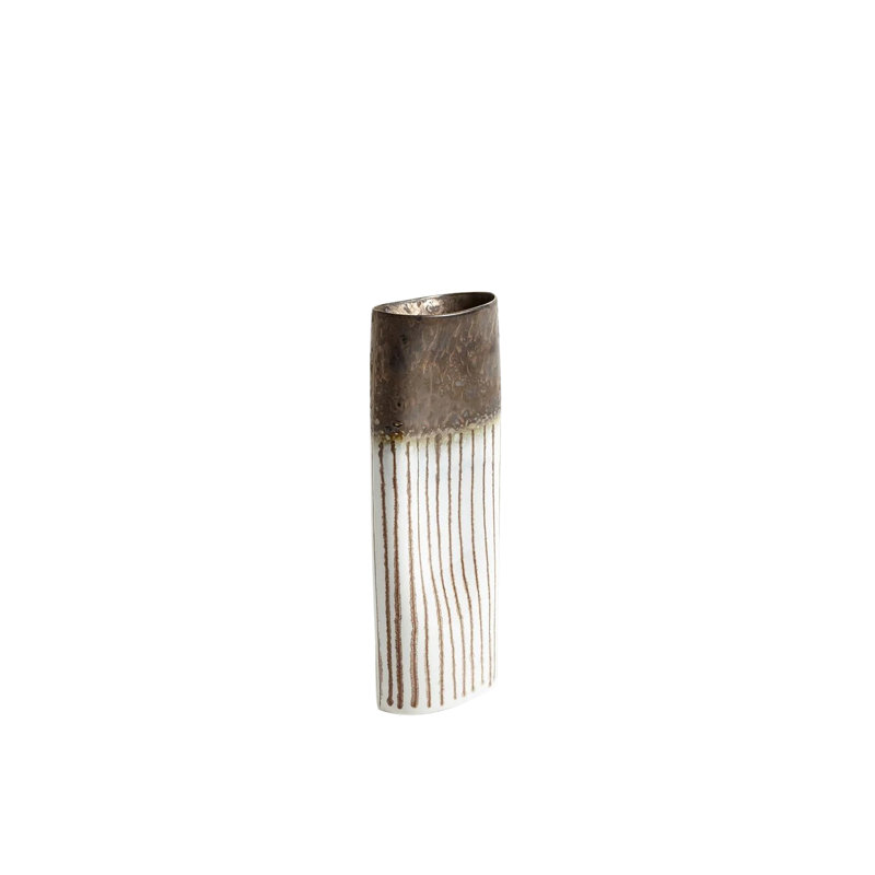 Reactive Bronze Stripe Oval Vase, 12.75" H x 4.75" W x 2.5" D