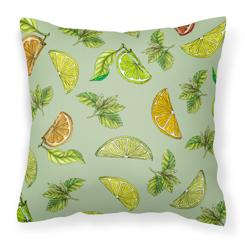 Coussin intérieur/extérieur citrons, limes et oranges, 18 po x 18 po, Vert foncé