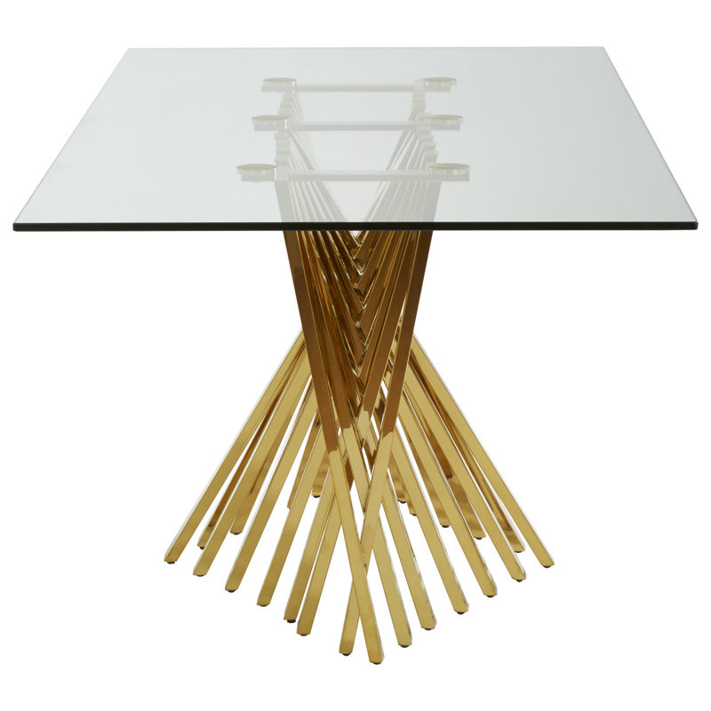 Hakon Glass Top Metal Base Dining Table, H75 x L180 x W90cm
