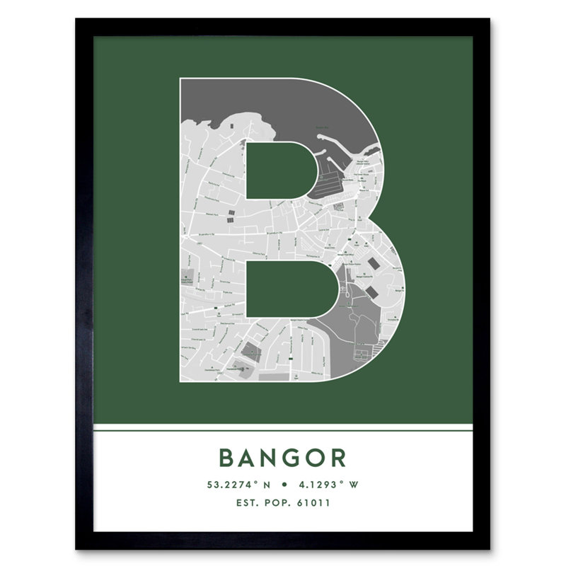 Bangor Wales City Map by Wee Blue Coo - Single Picture Frame Typography