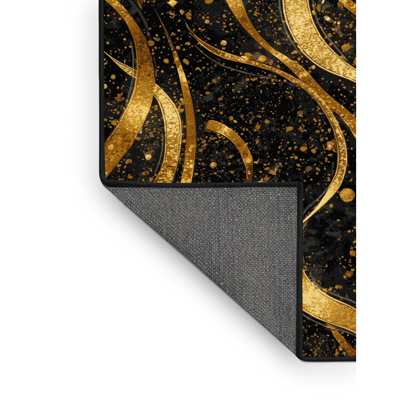 Tapis noir moelleux et moelleux à motif abstrait moderne et contemporain du Nouvel An Feinberg, 4 x 6