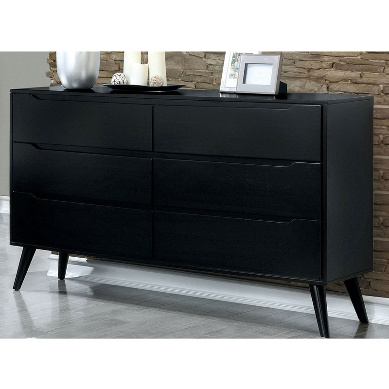 Commode double 6 tiroirs avec Miroir chilhowee, Noir