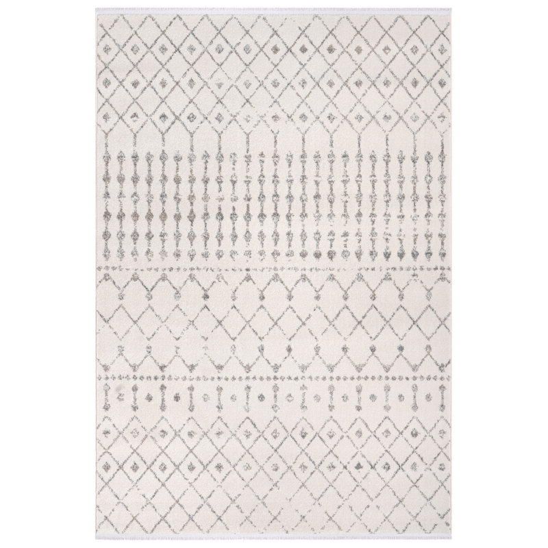 Tapis géométrique rectangulaire tissé à la machine en polypropylène crème / bleu / rouge, Rectangle 3 pi 11 po x 5 pi 11 po