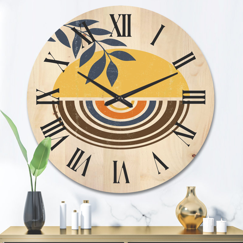 Horloge murale abstraite Sun Moon Leaves III, Très grand