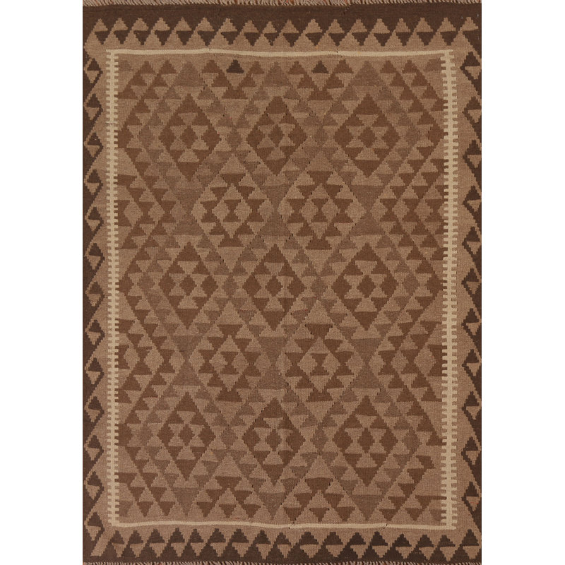 Reversible Kilim Brown Wool Area Rug 5x7