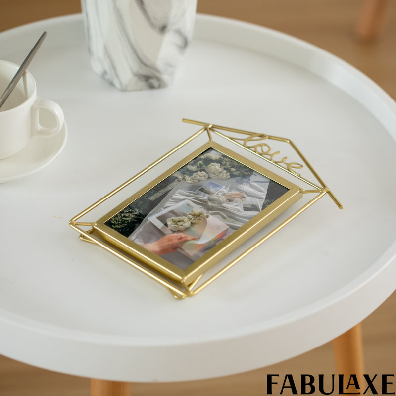  Set Of 2 Small Gold Metal Floating Picture Frames One Horizontal 7x9-inch Frame For 4x6 Photos & One Vertical 9x6-inch Frame For 6x4 Photos With Easel Backs For Home And Office Decoration
