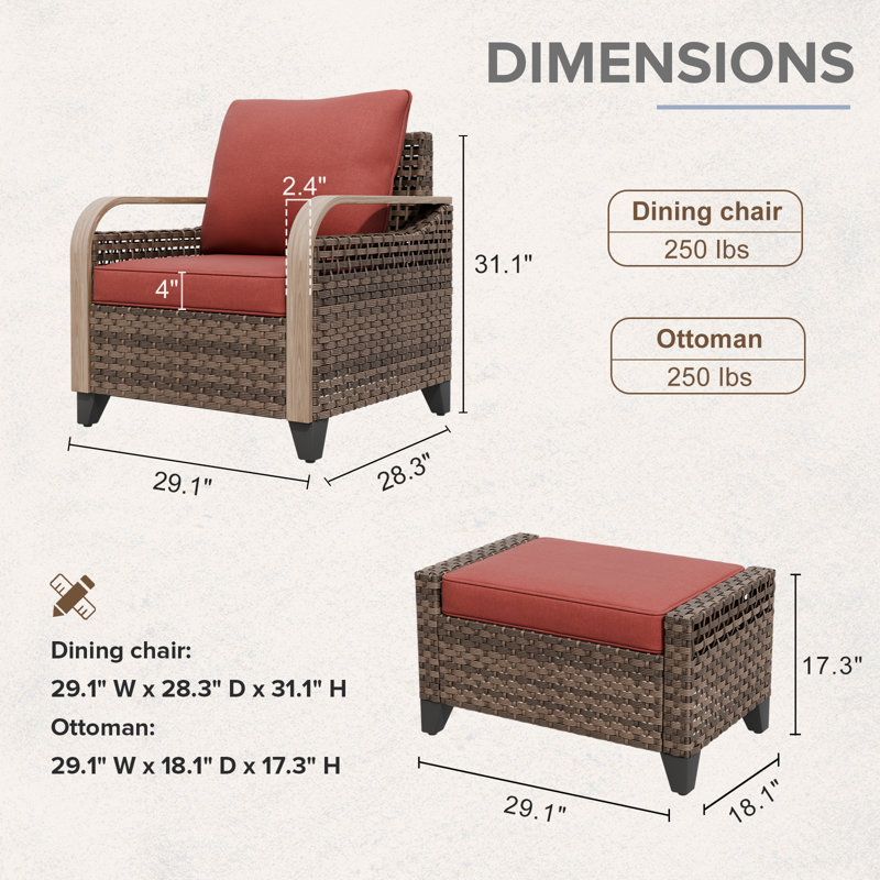 Ensemble de conversation d'extérieur pour 2 personnes avec coussins, Rouge