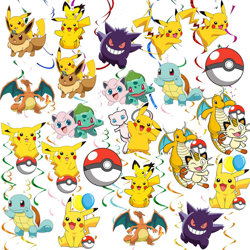 24 Pcs Pokemon Birthday Party Supplies - Pokemon Hanging Spiral