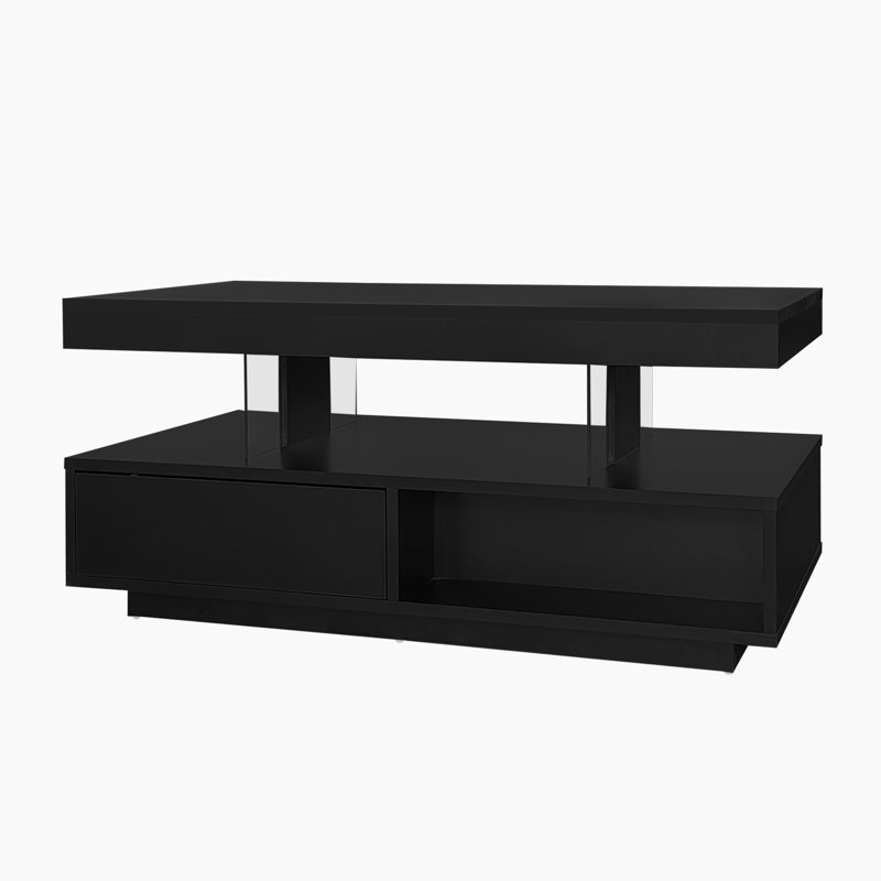 Modern High-gloss Coffee Table With Smart Led Lighting & Storage