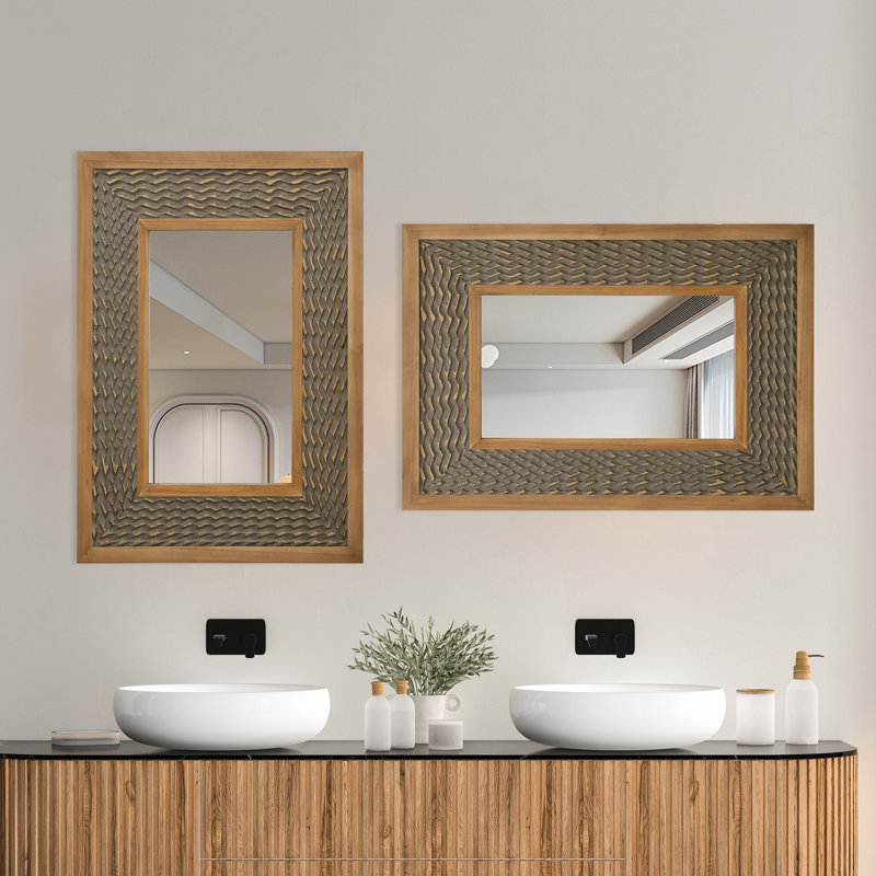 Miroir mural rustique en bois massif, Bois brun foncé