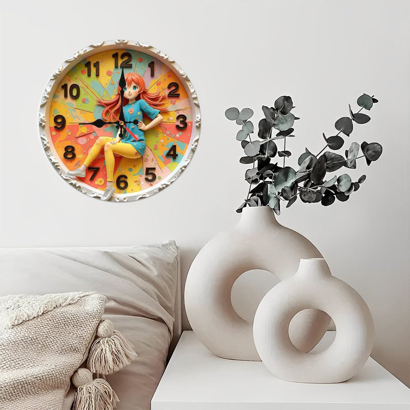 Colorful Cartoon Girl Wall Clock Decoration Home