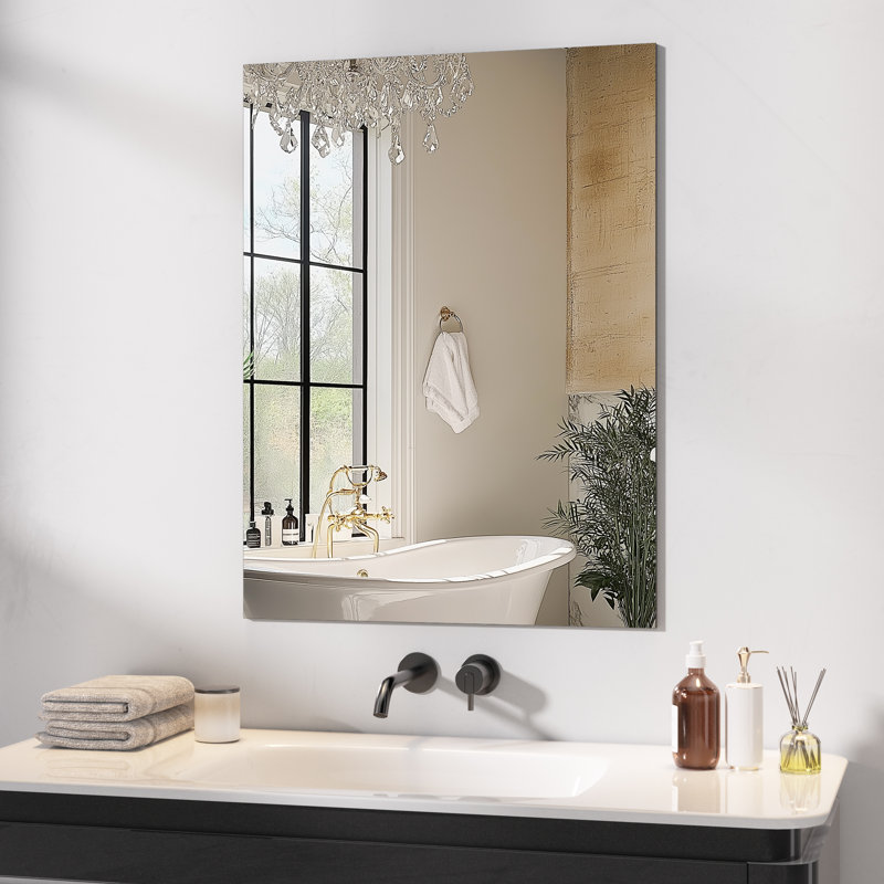 Frameless Rectangle Full Length Metal Wall Mirror Set Home Gym Mirror with Tempered Glass, 23.6" x 31.5"