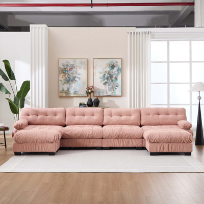 Canapé modulaire en forme de U avec assise profonde en nuage et accoudoirs ronds