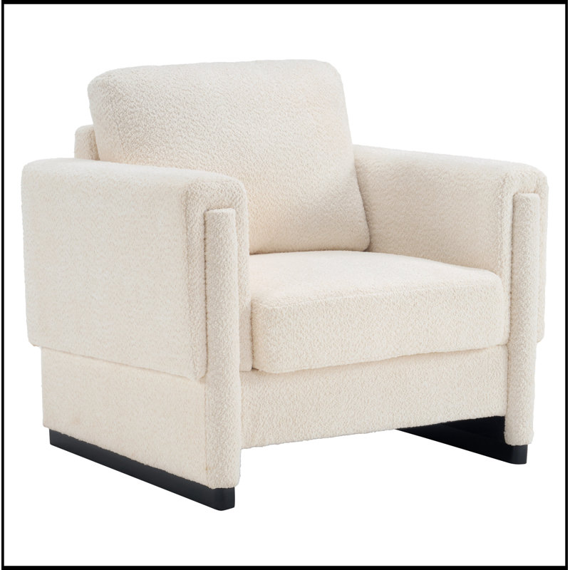 Fauteuil d'appoint rembourré avec accoudoirs en bois et coussin épais, Beige