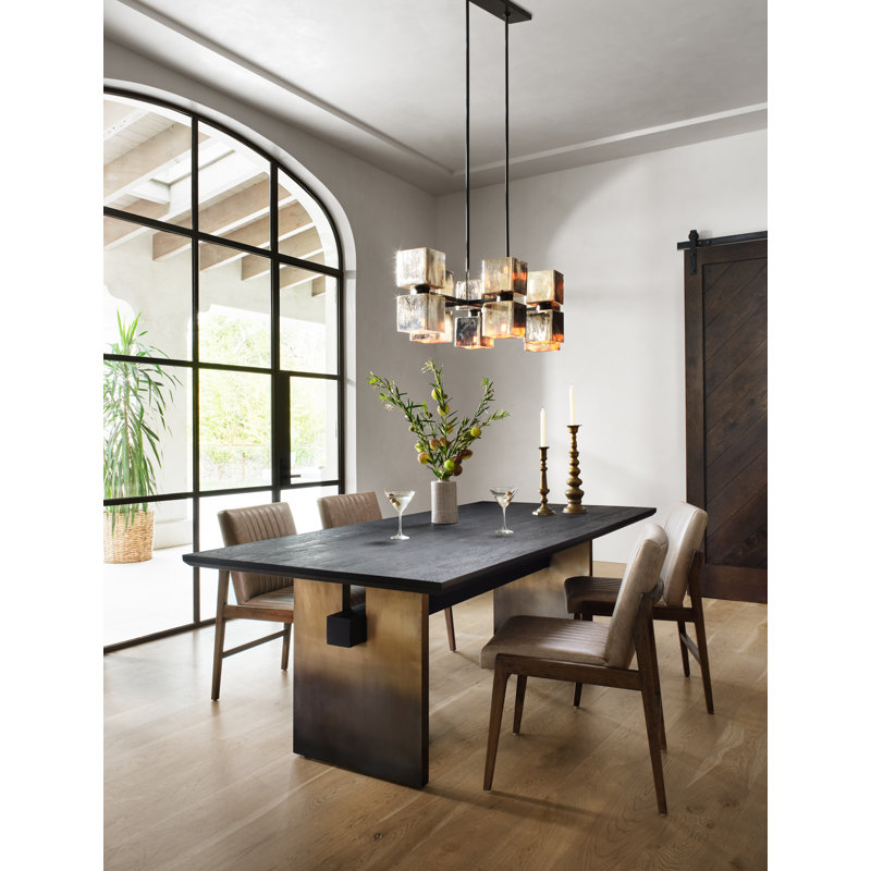 Brennan Solid Oak Dining Table, Black Oak Top/Ombre Brass Base