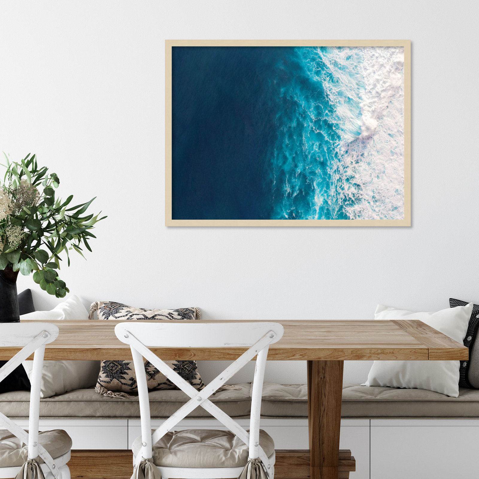 Seascape of Splashing Waves Print, Brown, 25" H x 33" W x 1" D