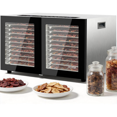 Déshydrateur alimentaire certifié ETL à double chambre, 20 plateaux, sèche différents aliments simultanément, sans contamination croisée des saveurs.