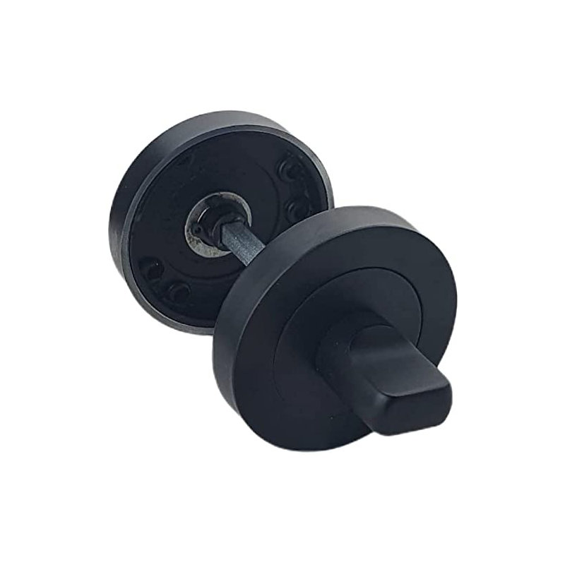  Leon Straight Design Bathroom Door Handles in Matt Black Finish with Matching Lock and Thumbturn