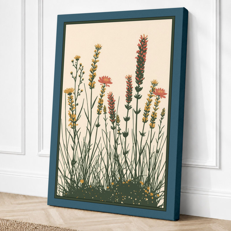 Wildflower Meadow Botanical - Wrapped Canvas, 30x20 - 76.2 x 50.8 cm, Teal Border