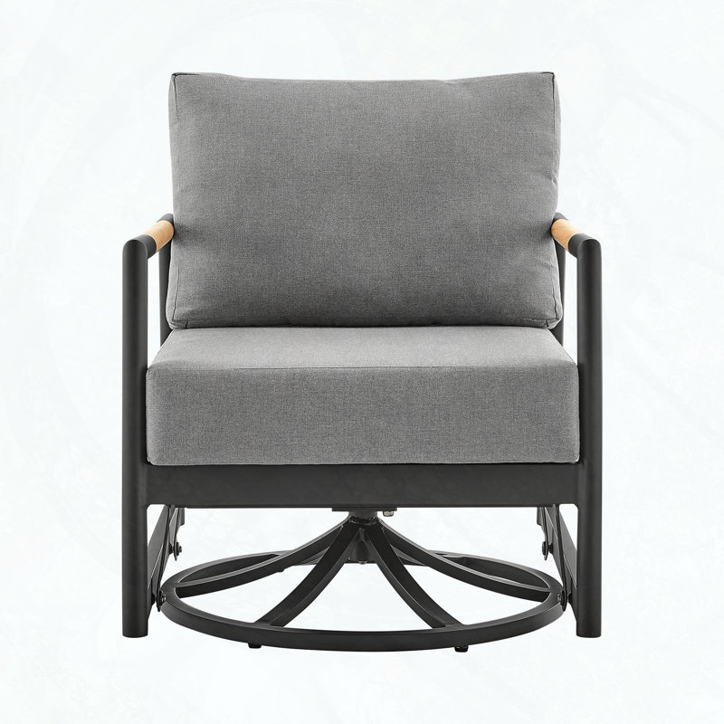 Swivel Glider Lounge Chair with Teak Wood Accents and Cushions