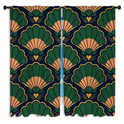 Art Deco Shells Window Curtains Shells Sheer & Room Darkening - 2 Panels