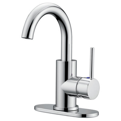 Robinet de salle de bain monocorps moderne à grande arche en chrome, robinet d'évier en acier inoxydable avec ensemble de bonde inclus