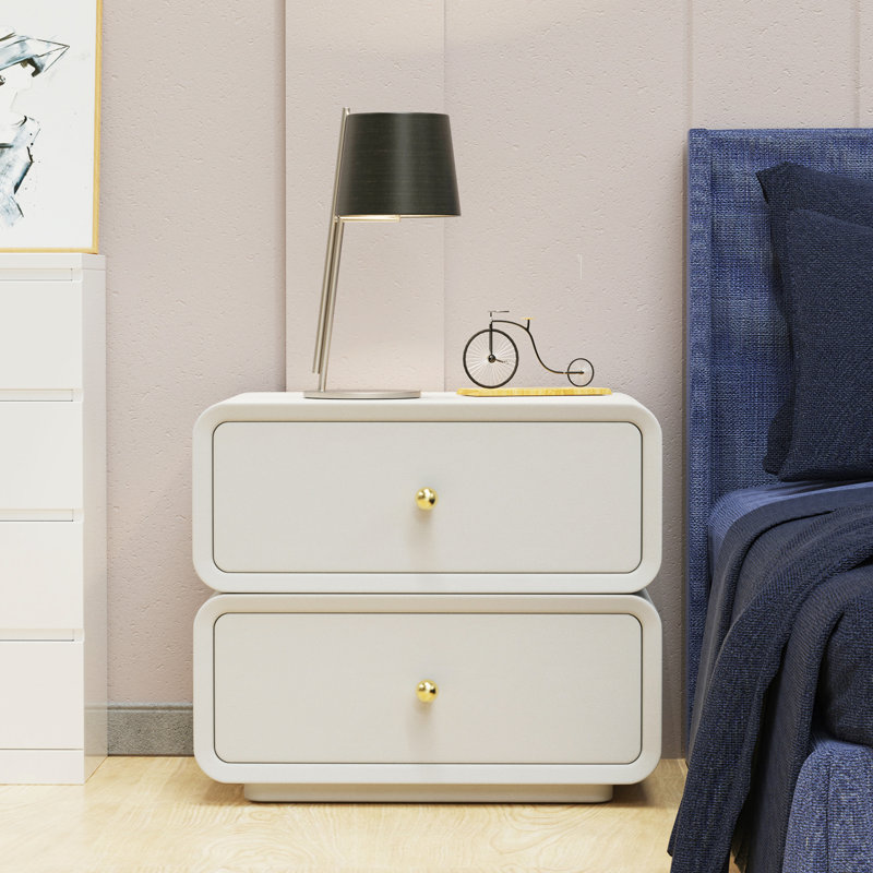  Modern Double Drawer Nightstand, with Smooth Leather Surface, Upper Layer can Rotate Freely, Three Colors are Optional.