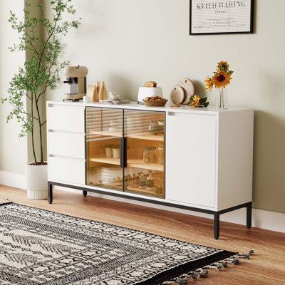 Buffet avec rangement, espace de rangement à panneau latéral de cuisine avec portes et 3 tiroirs, support de garde-manger, console
