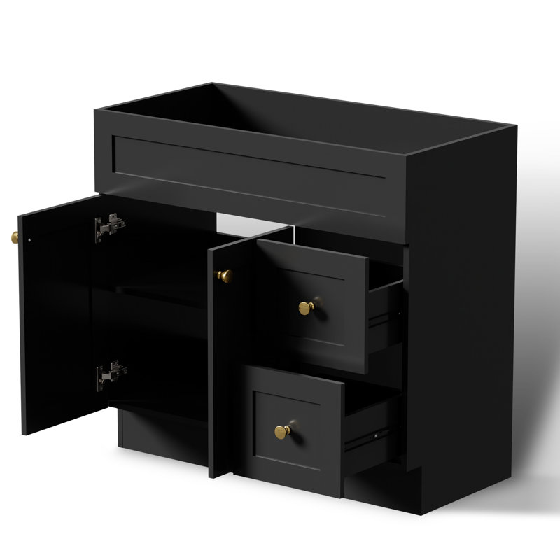Base de meuble-lavabo simple sur pied 36 po seulement, comptoir d'évier non inclus, assemblage requis, Noir