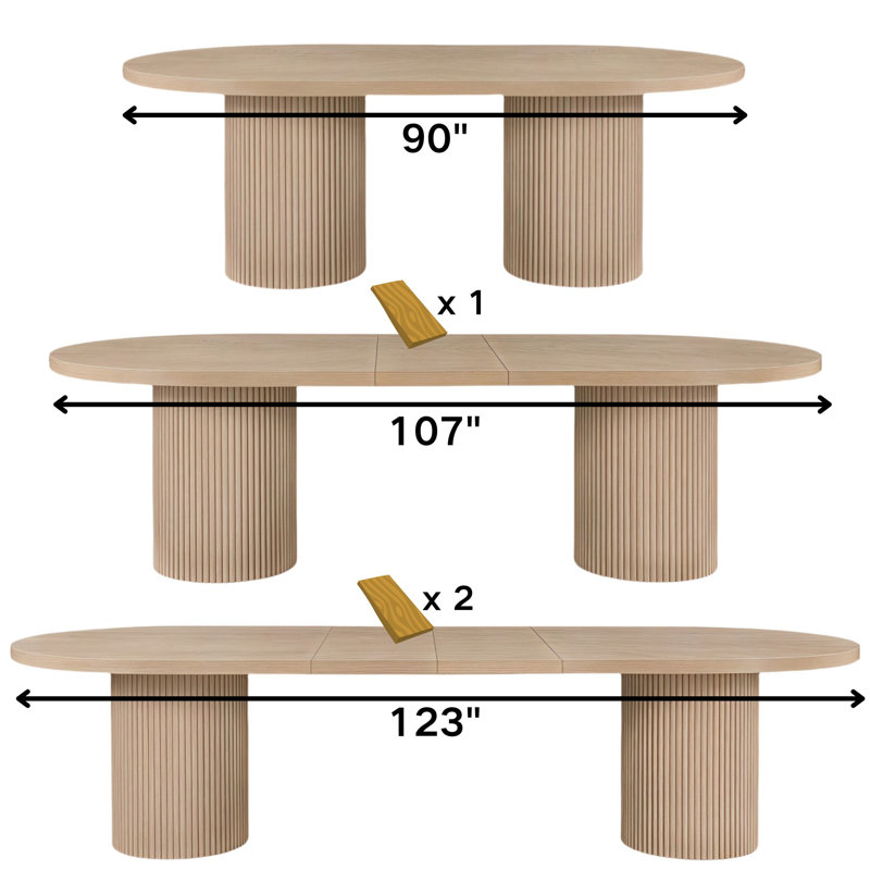 Jahlisa Oval Extendable 90'' to 123" Solid Wood Oak Dining Table, White Oak