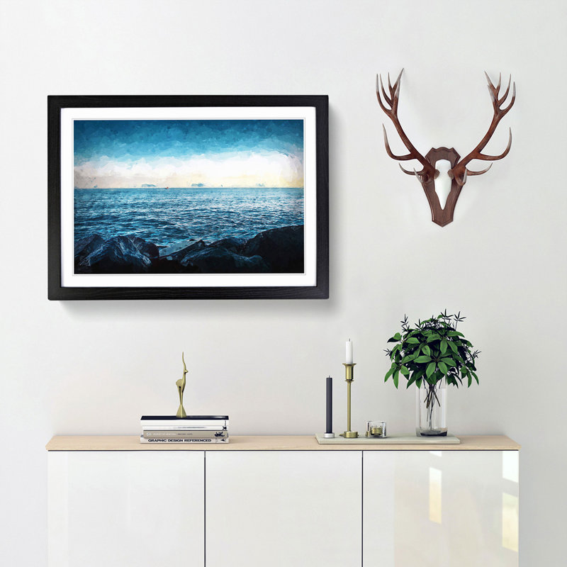 A Boat in the Distance in Abstract - Picture Frame Graphic Art Print, 27cm H x 36cm W x 2cm D, Black Framed